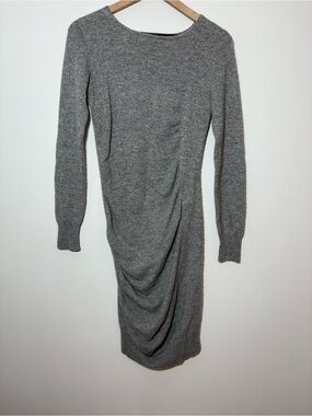 Black goat Cashmere Dress Gray Gathered Waist Knee Length Sweater Dress Sz Small